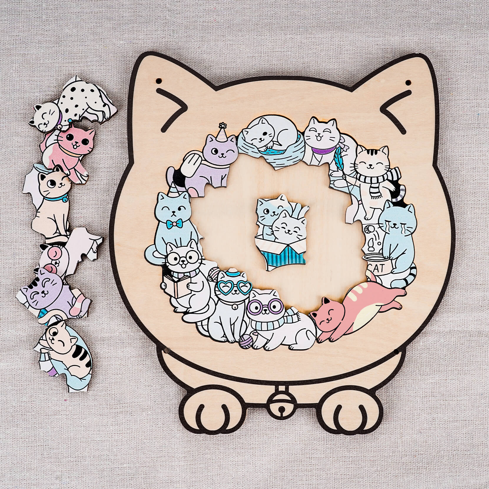Puzzle en bois en forme de chat mignon pour bébé