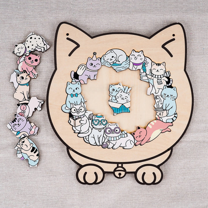 Cute Cat Shaped Wooden Puzzle for Baby