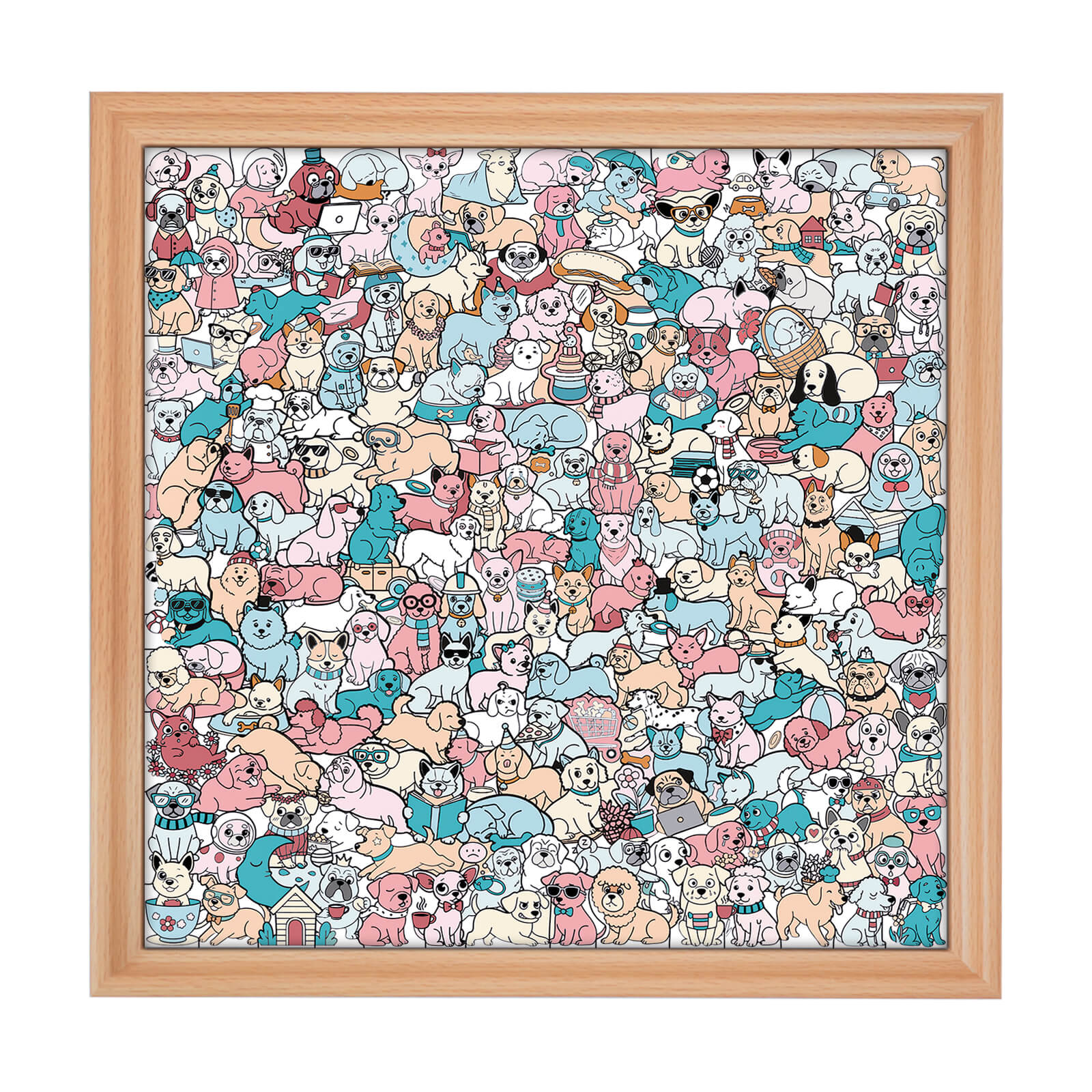 Puzzle carré en bois 195 pièces couleur Morandi en forme de chien mignon