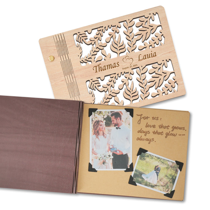 Wooden Wedding Guest Book - Personalized Laser Engraved Photo Album
