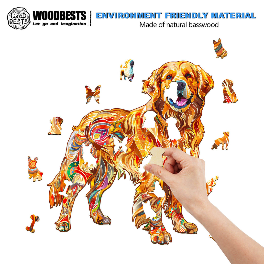 Handsome Golden Retriever Wooden Jigsaw Puzzle - Woodbests