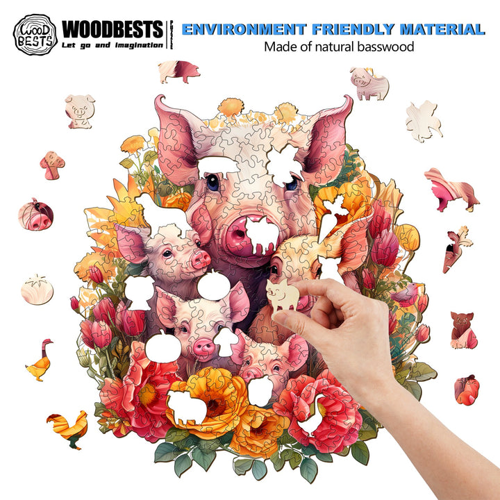 Mother Pig And Piglet-1 Wooden Jigsaw Puzzle-Woodbests