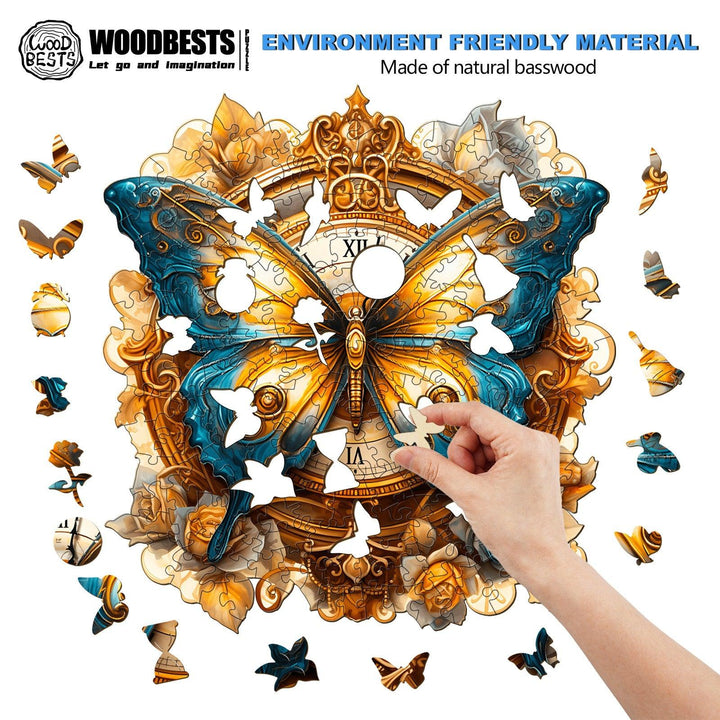 Butterfly And Clock Wooden Jigsaw Puzzle
