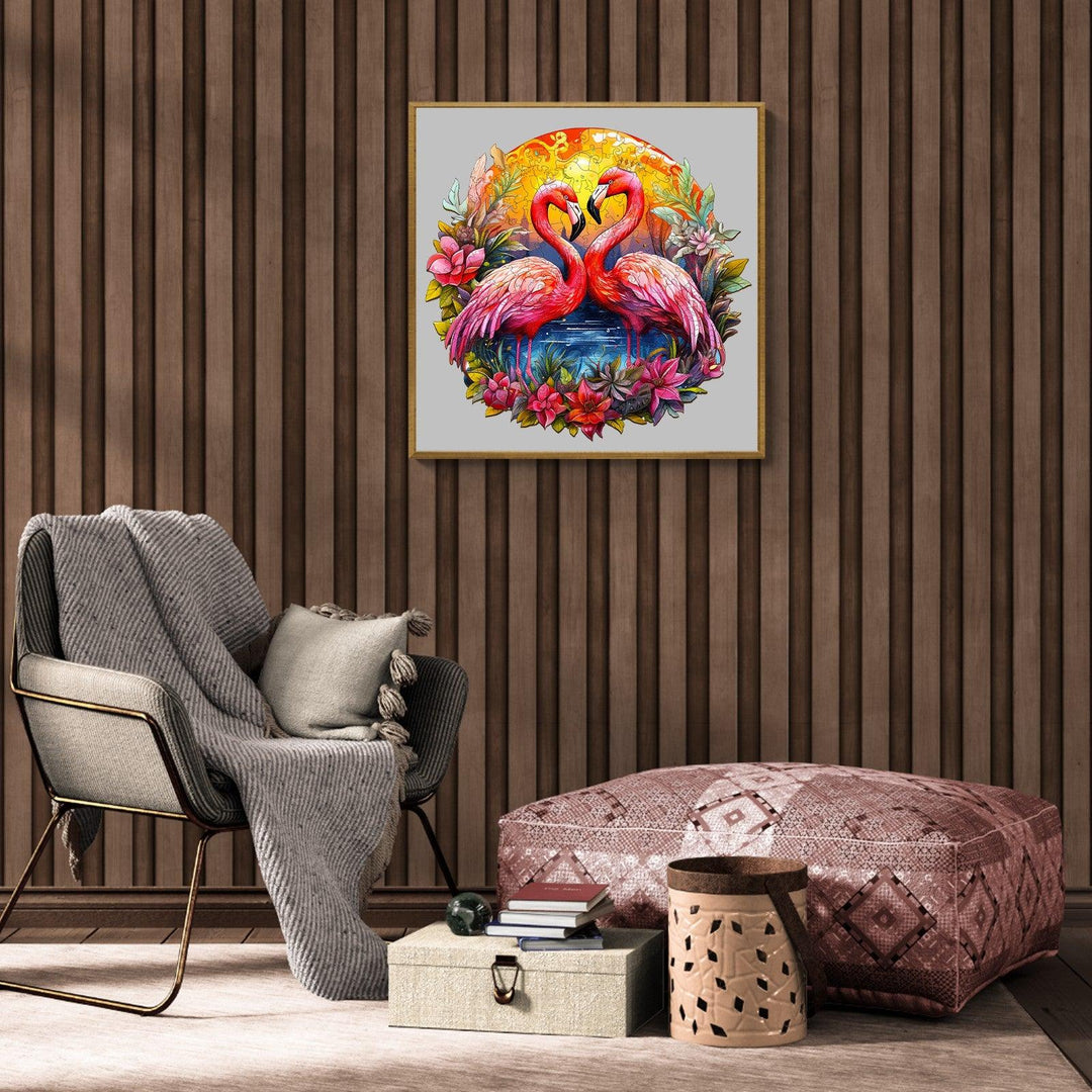 Crowned Flamingo Wooden Jigsaw Puzzle-Woodbests