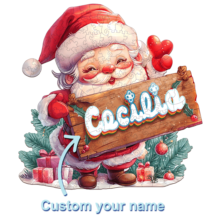 Santa Claus Custom Name Wooden Jigsaw Puzzle - Woodbests