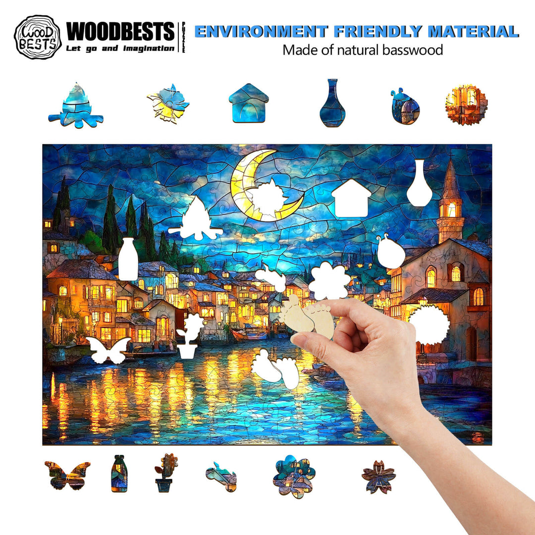 Stained Glass Starry Night-2 Wooden Jigsaw Puzzle - Woodbests