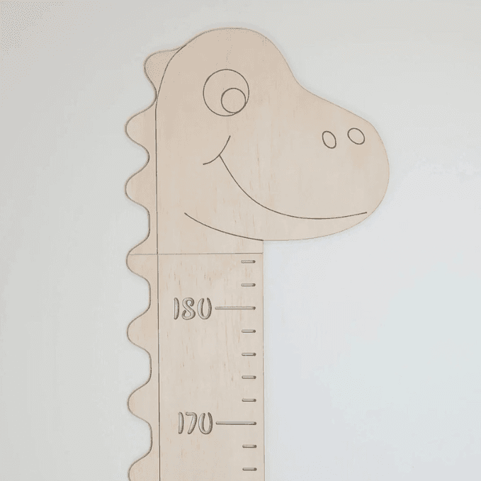 Personalisiertes Dinosaurier-Wachstumsdiagramm-Lineal aus Holz