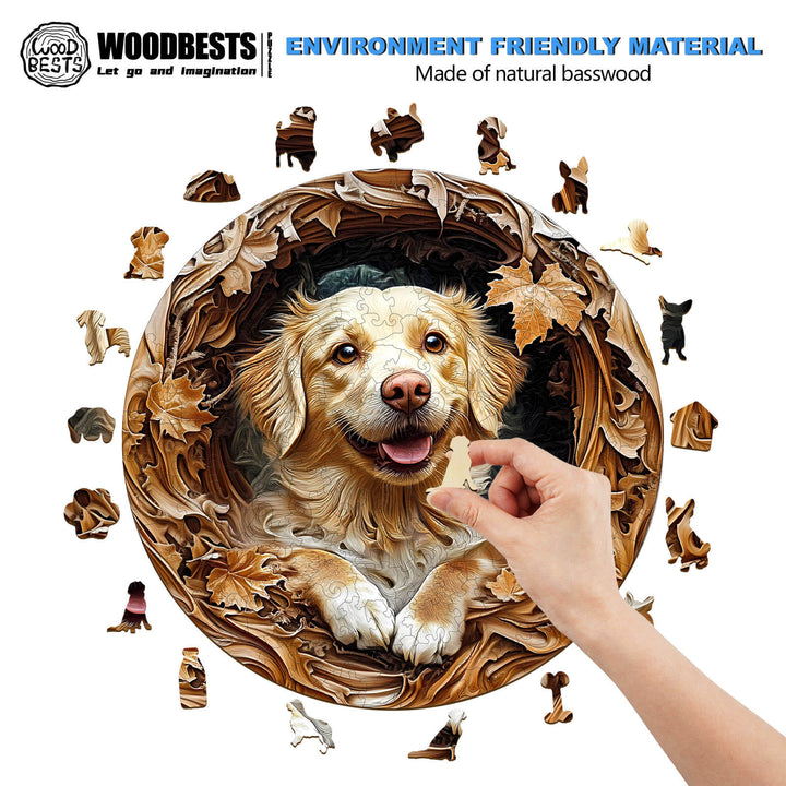 3D Golden Retriever-2 Wooden Jigsaw Puzzle