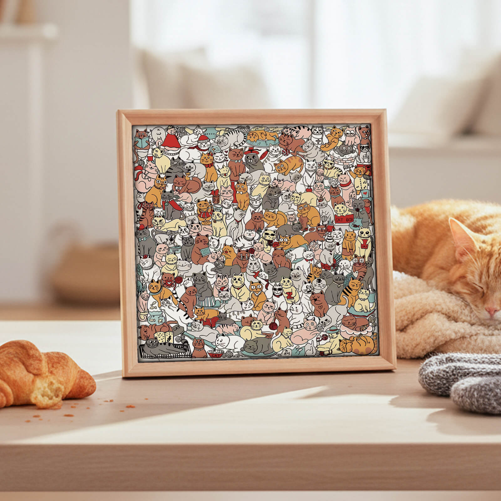Puzzle carré en bois 175 pièces couleur Morandi en forme de chat mignon