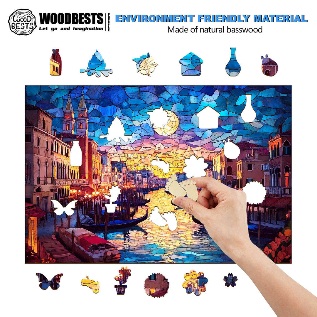 Stained Glass Starry Night Wooden Jigsaw Puzzle - Woodbests