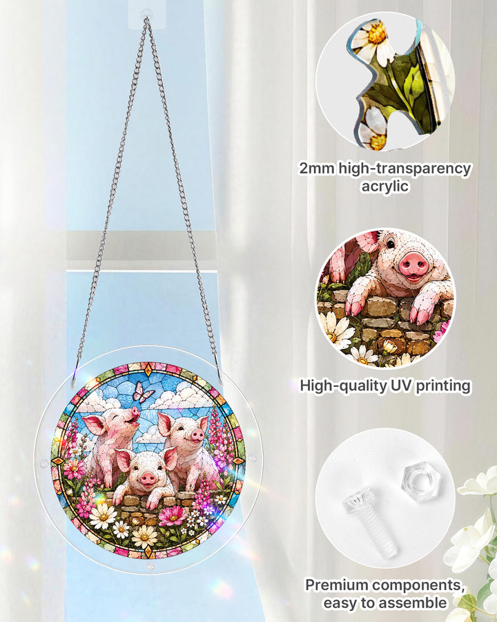 Acrylic Jigsaw Puzzle Suncatcher - Meadow Piglets