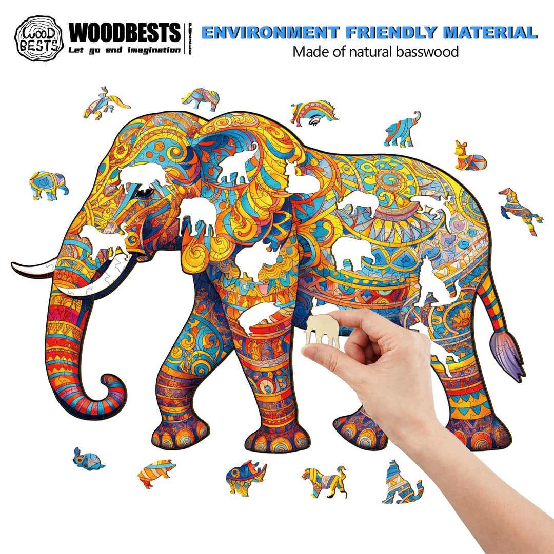 Walking Elephant Wooden Jigsaw Puzzle-Woodbests