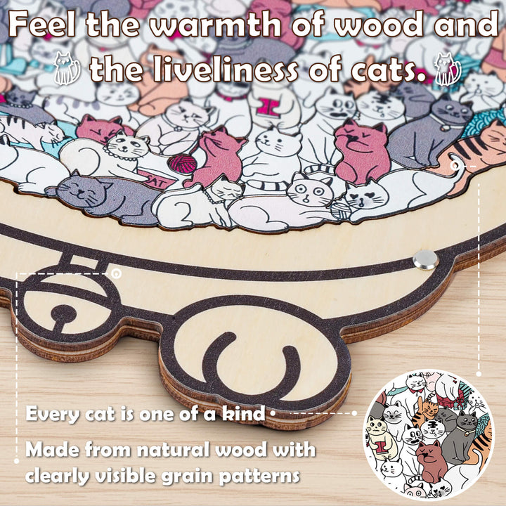 Morandi-Colored Cute Cat Shaped Wooden Jigsaw Puzzle