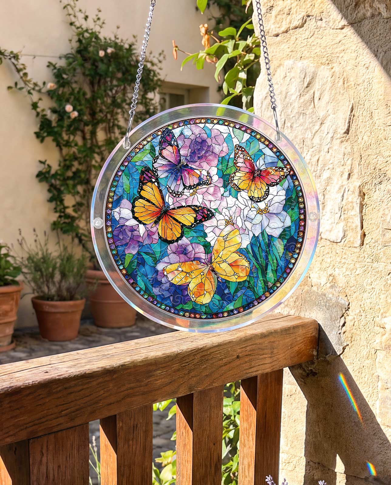 Acrylpuzzle-Sonnenfänger - Schmetterlinge in Blüte