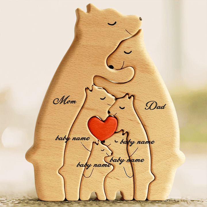 Personalized Bears Family Wooden Puzzle Decor