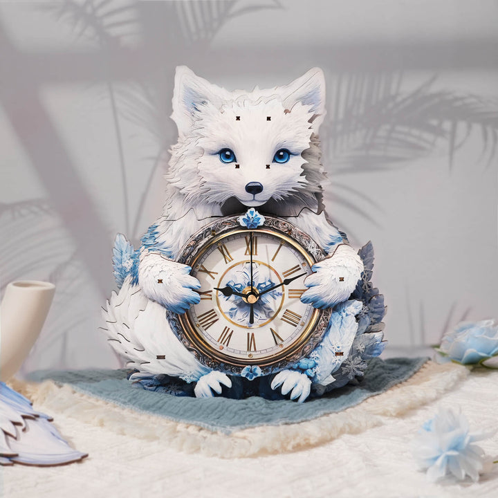 Arctic Fox– DIY Wooden Clock, 3D Puzzle Craft Kit