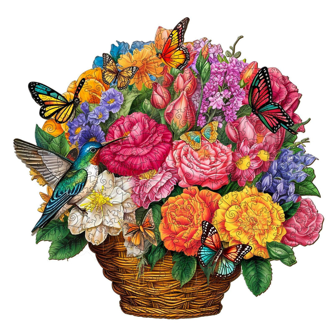 Flower Basket & Hummingbird Wooden Jigsaw Puzzle