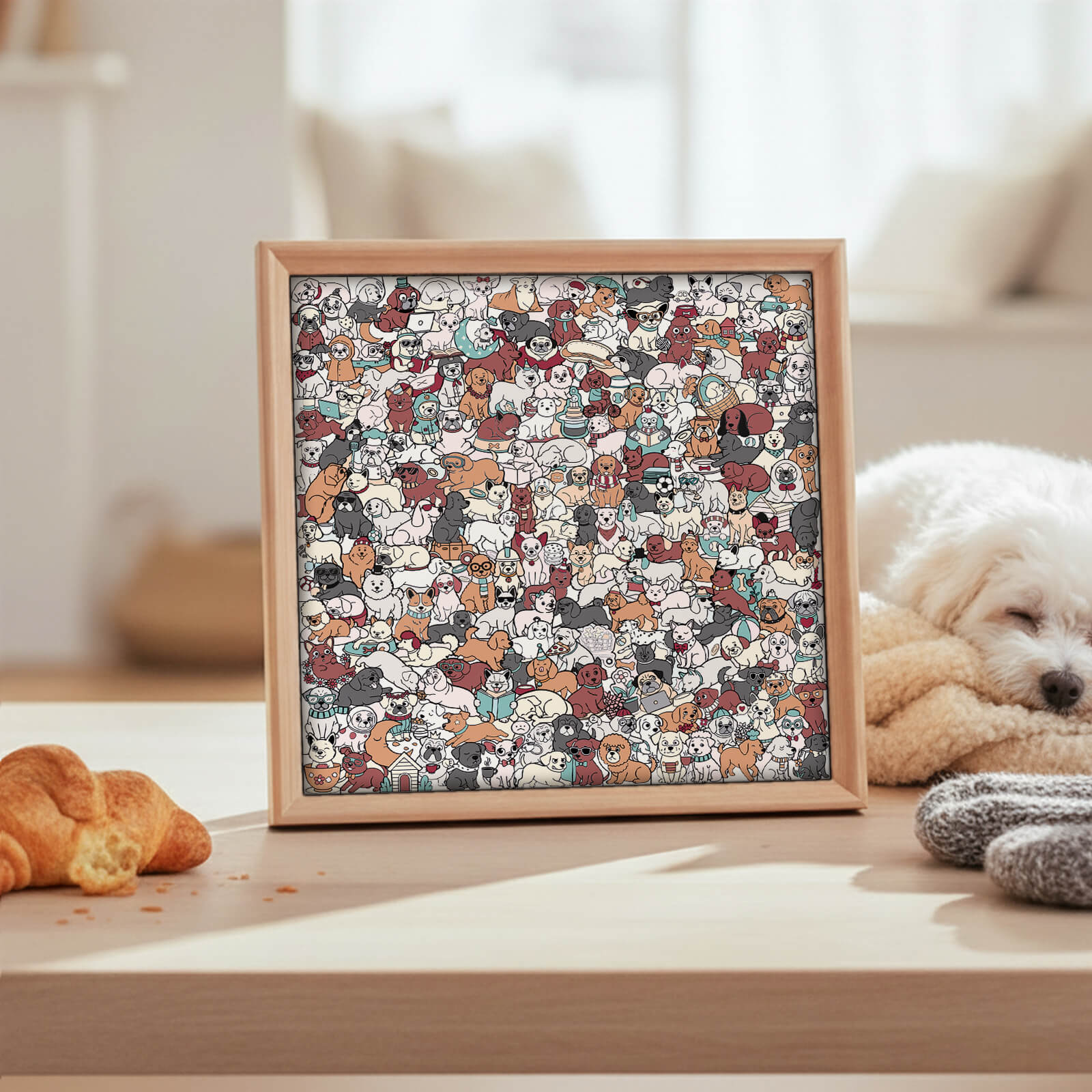 Puzzle carré en bois 195 pièces couleur Morandi en forme de chien mignon