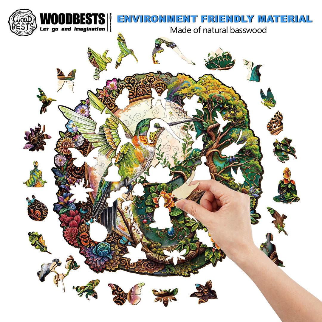 Yin Yang Hummingbird-1 Wooden Jigsaw Puzzle-Woodbests