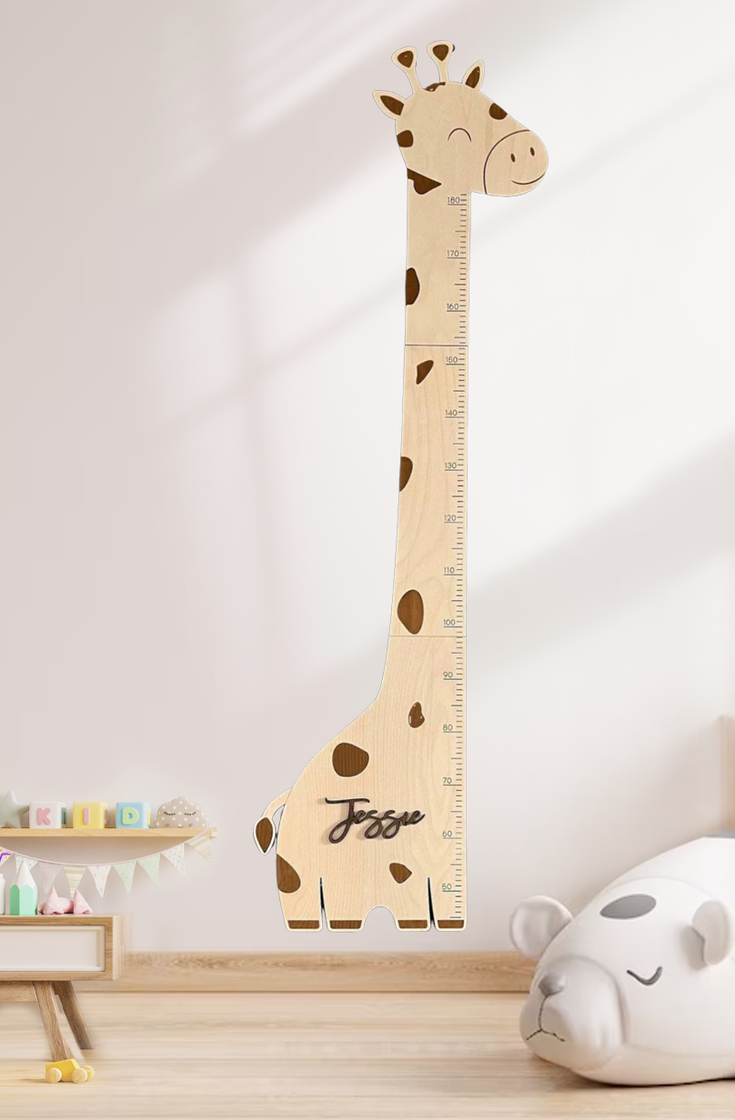 Tableau de croissance en bois personnalisé de girafe