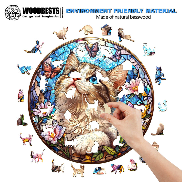 Ragdoll and Butterfly  Wooden Jigsaw Puzzle
