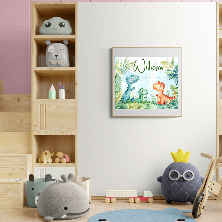 Dinosaur Family - Children's Name Custom Wooden Jigsaw Puzzle