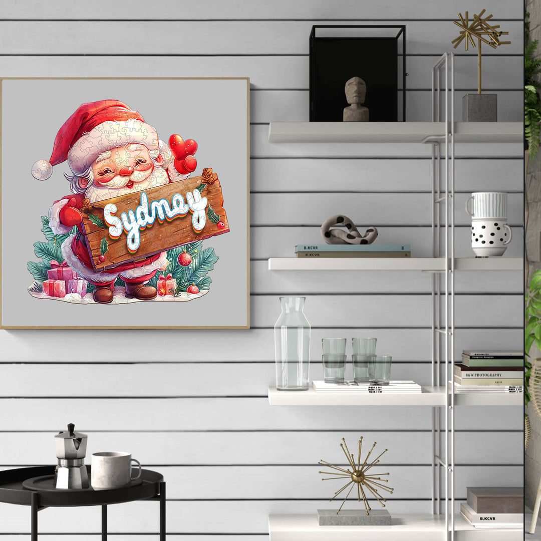 Santa Claus Custom Name Wooden Jigsaw Puzzle - Woodbests