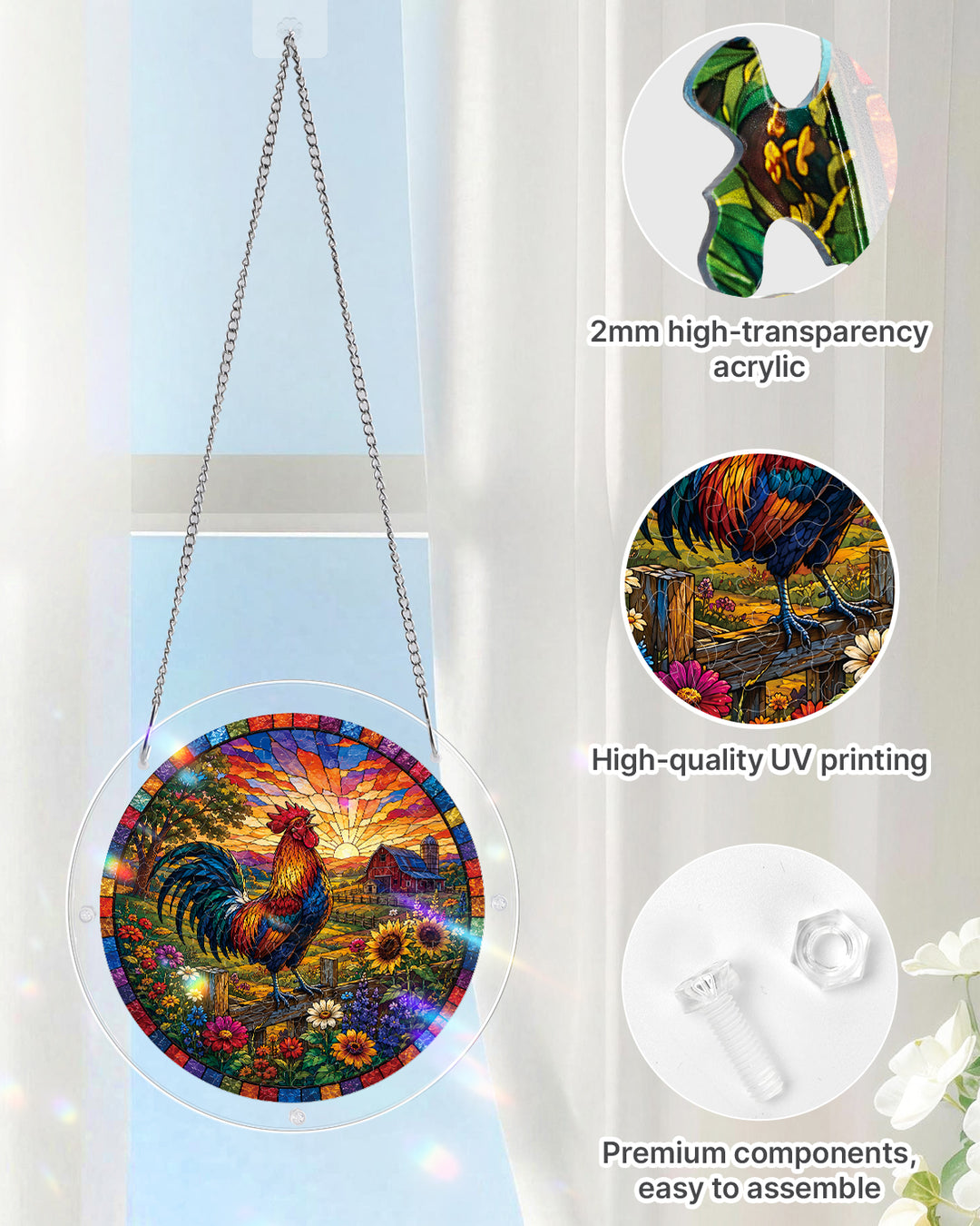 Acrylic Jigsaw Puzzle Suncatcher - Sunrise Rooster