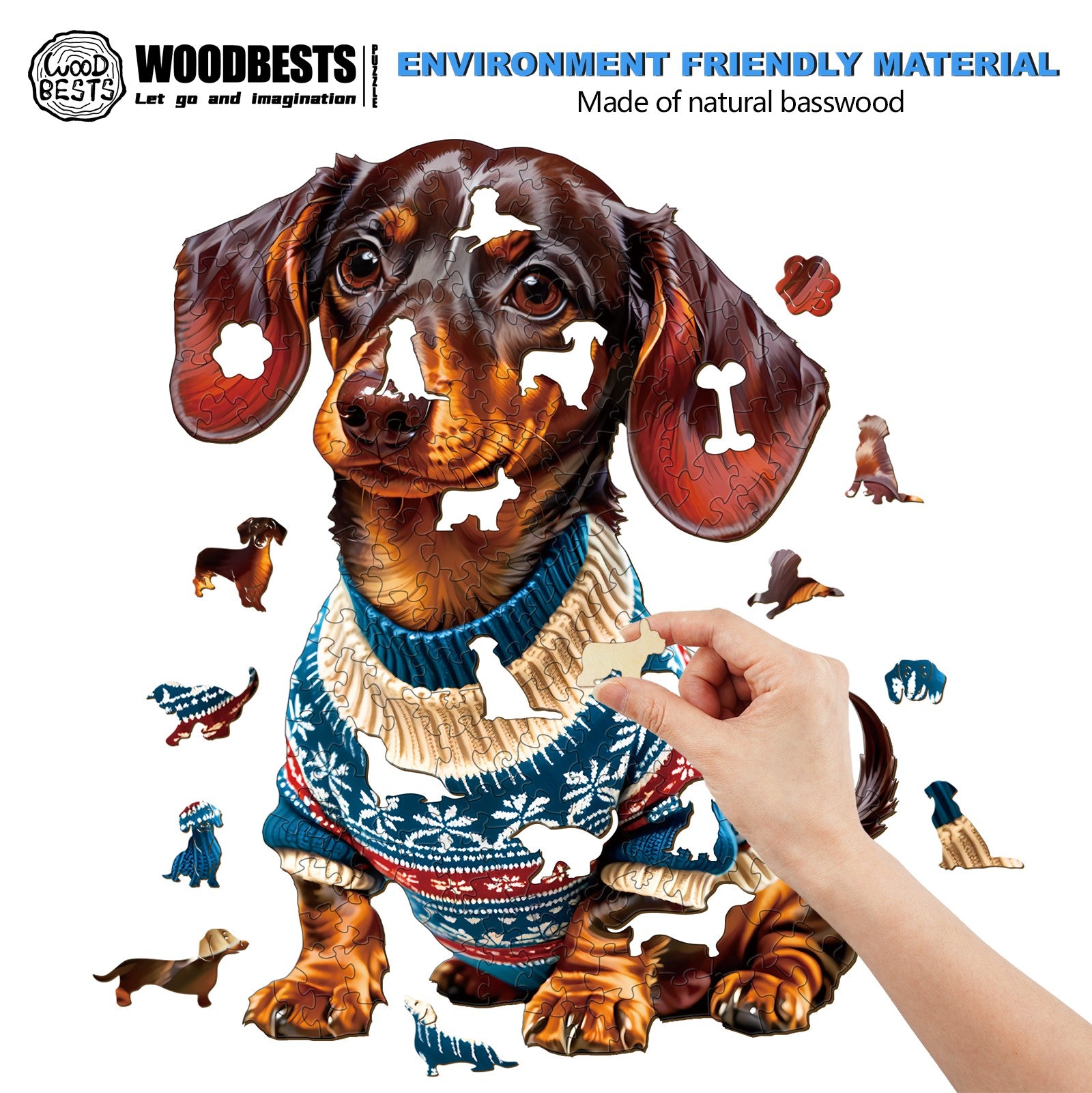 Trendy Dachshund wooden jigsaw puzzle made of natural basswood, perfect for enhancing focus and brain skills.