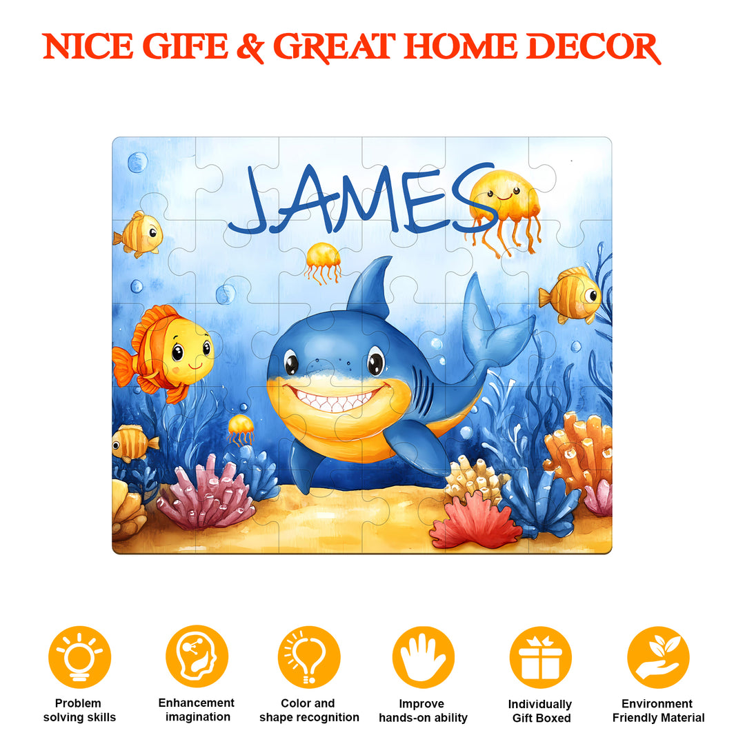 Ocean Friends - Children's Custom Name Wooden Jigsaw Puzzle - By Woodbests