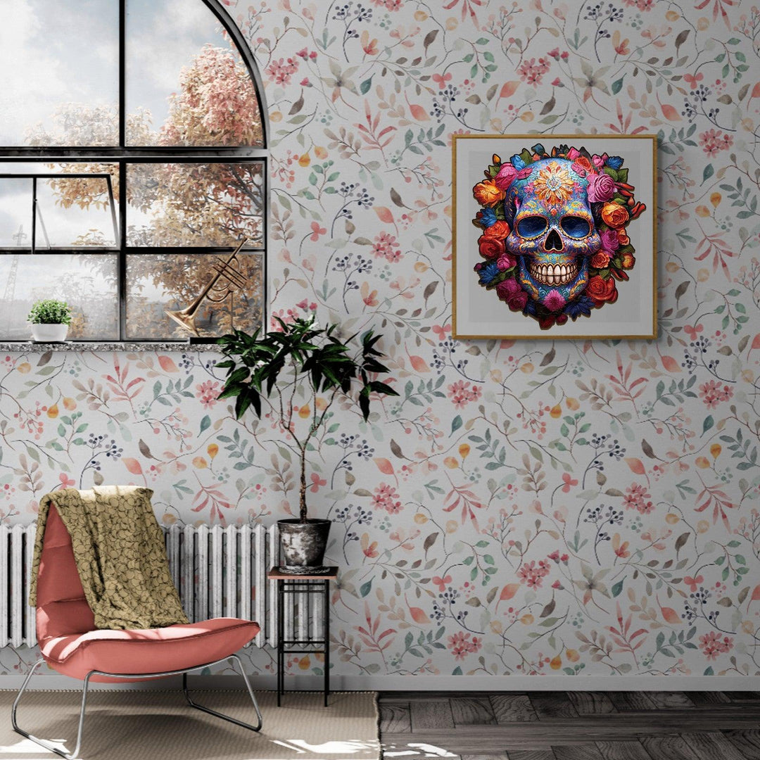 Flowers and Skulls Wooden Jigsaw Puzzle