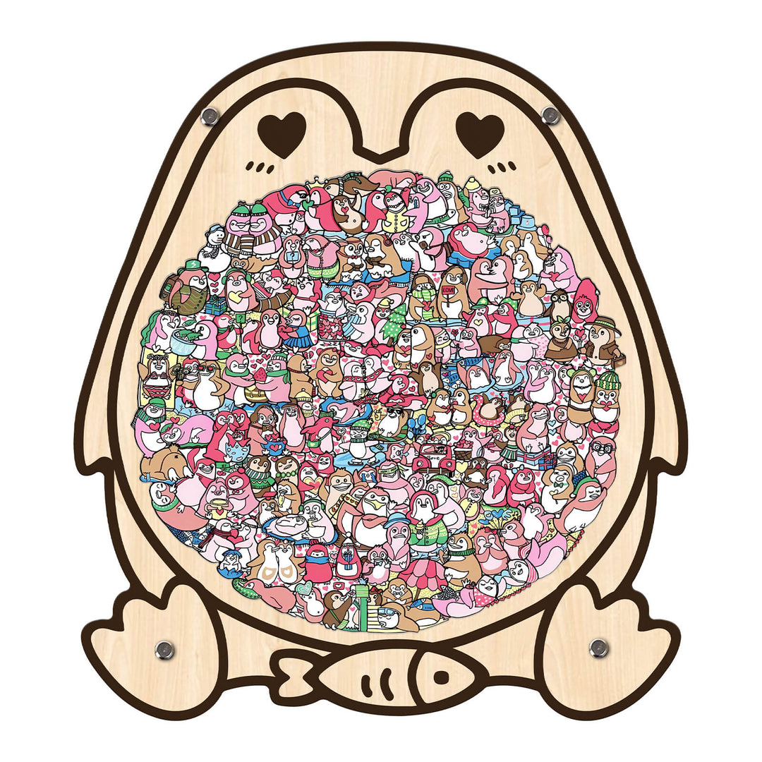 Cute Lover Penguin Shaped Wooden Jigsaw Puzzle