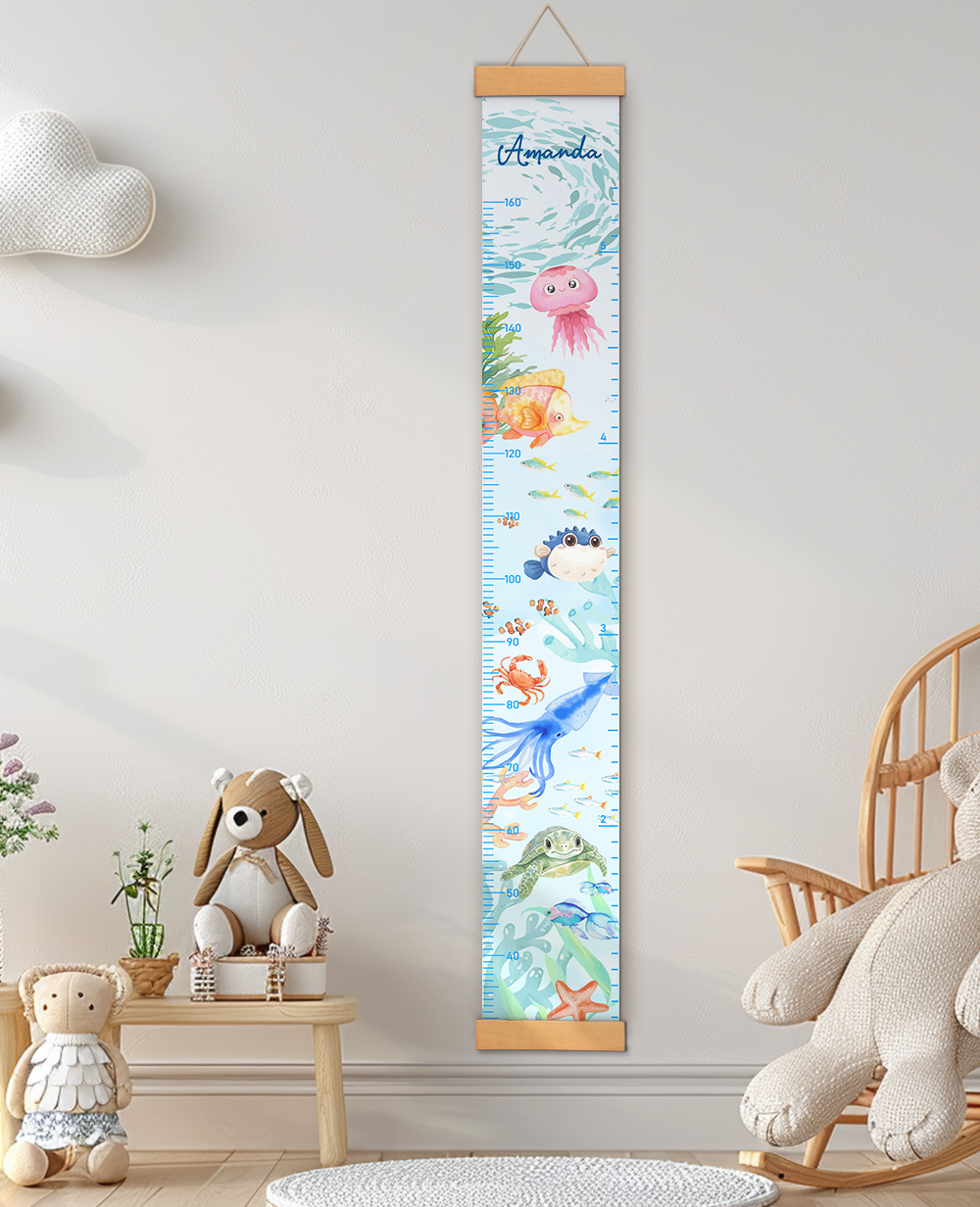 Painted marine animals Hanging Canvas Height Ruler