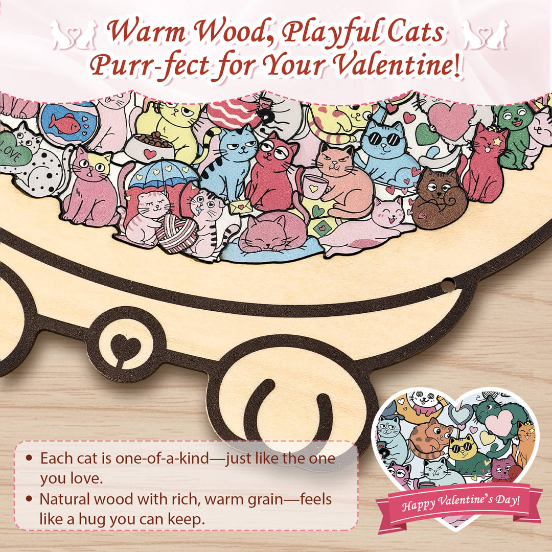 Cute Lover Cat Shaped Wooden Jigsaw Puzzle