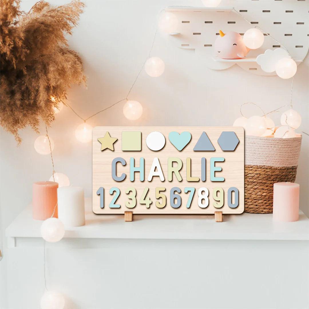 Personalized Numbers And Shapes Wooden Name Puzzle-Woodbests