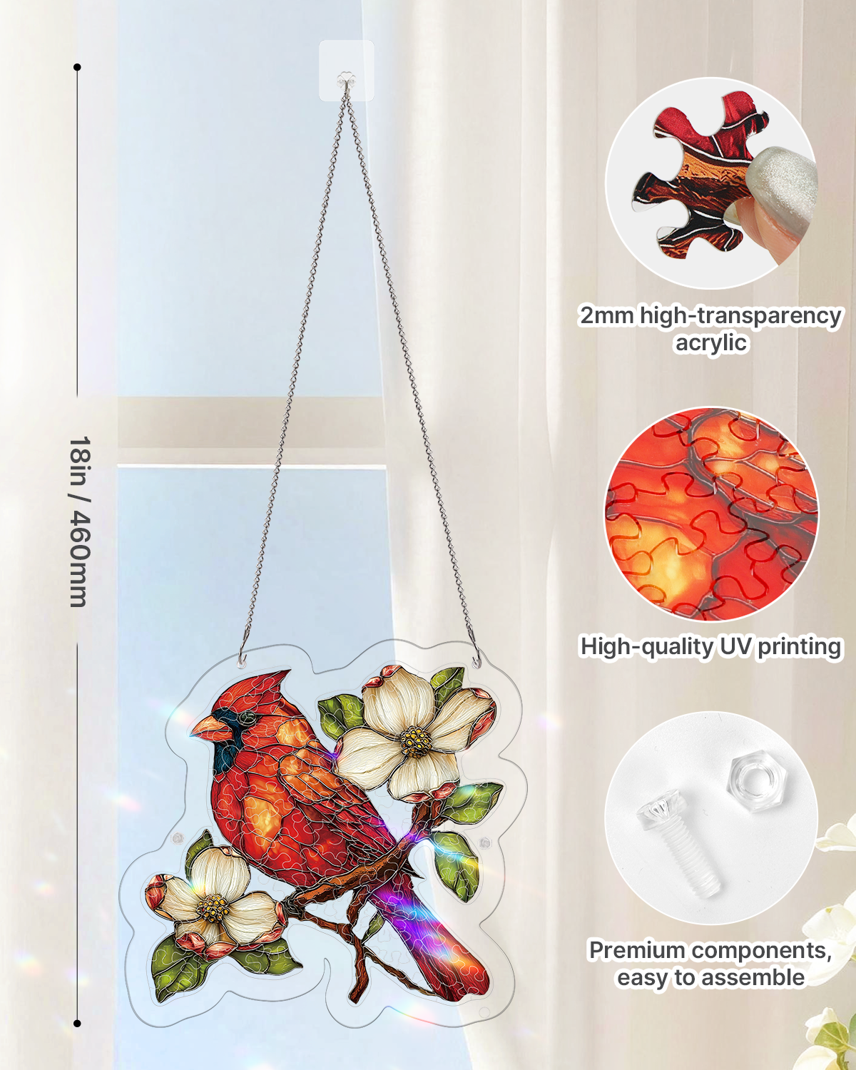 Acryl-Puzzle-Sonnenfänger – Magnolien-Kardinal