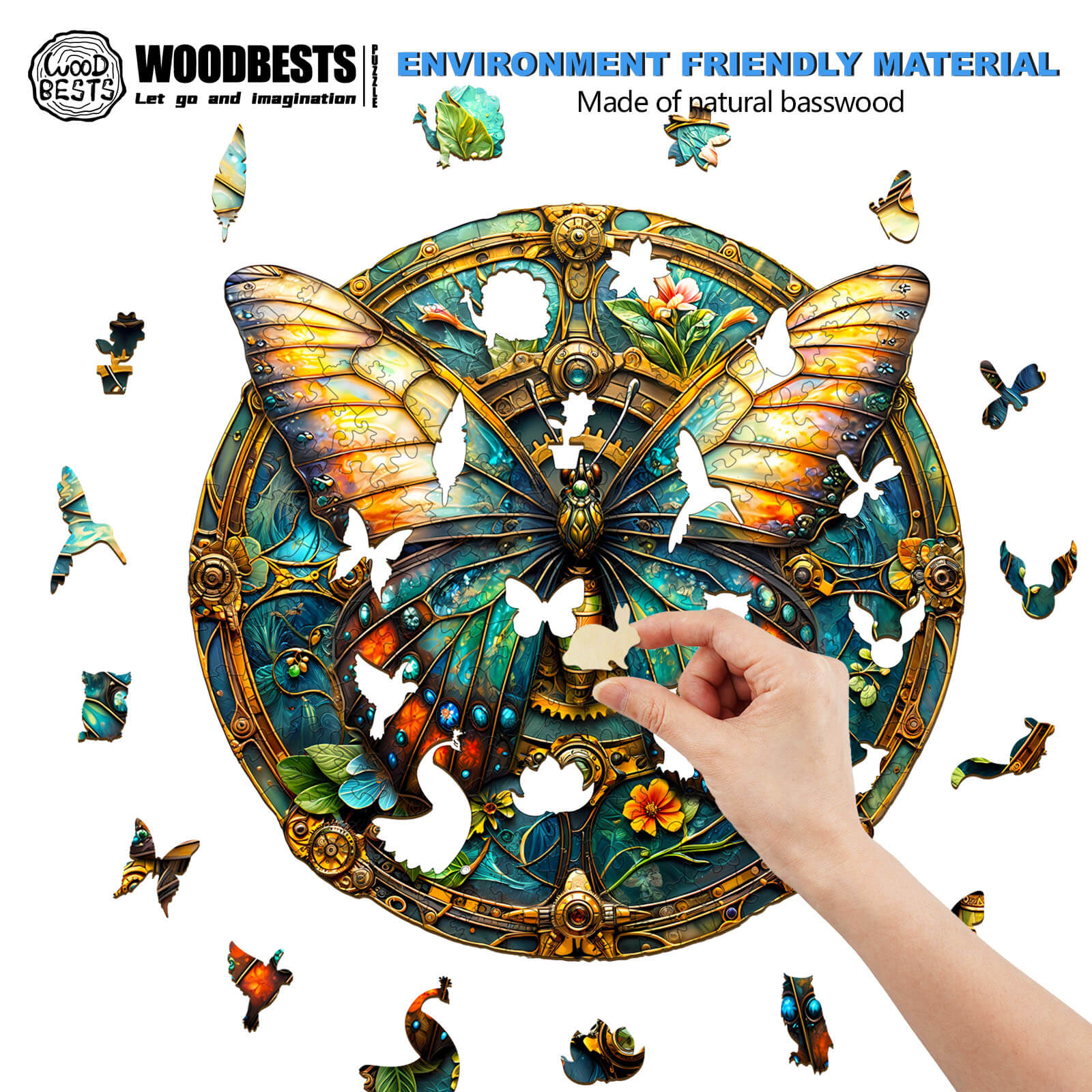 Vintage butterfly-2 wooden jigsaw puzzle made from natural basswood, designed for mindful puzzle-solving and mental engagement.
