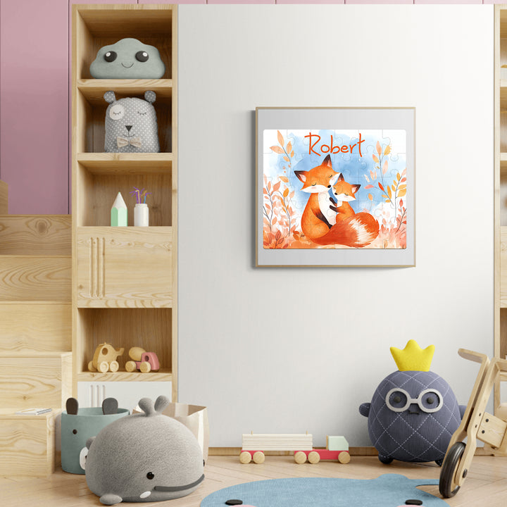 Fox Family - Children's Name Custom Wooden Jigsaw Puzzle