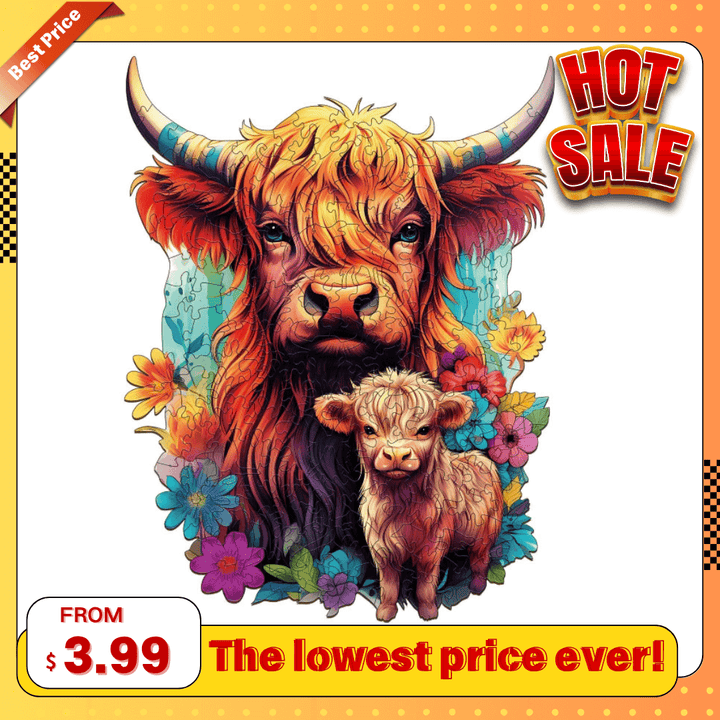 Highland Cattle Family 2 Wooden Jigsaw Puzzle