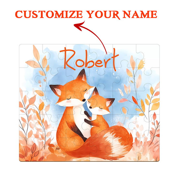 Fox Family - Children's Name Custom Wooden Jigsaw Puzzle