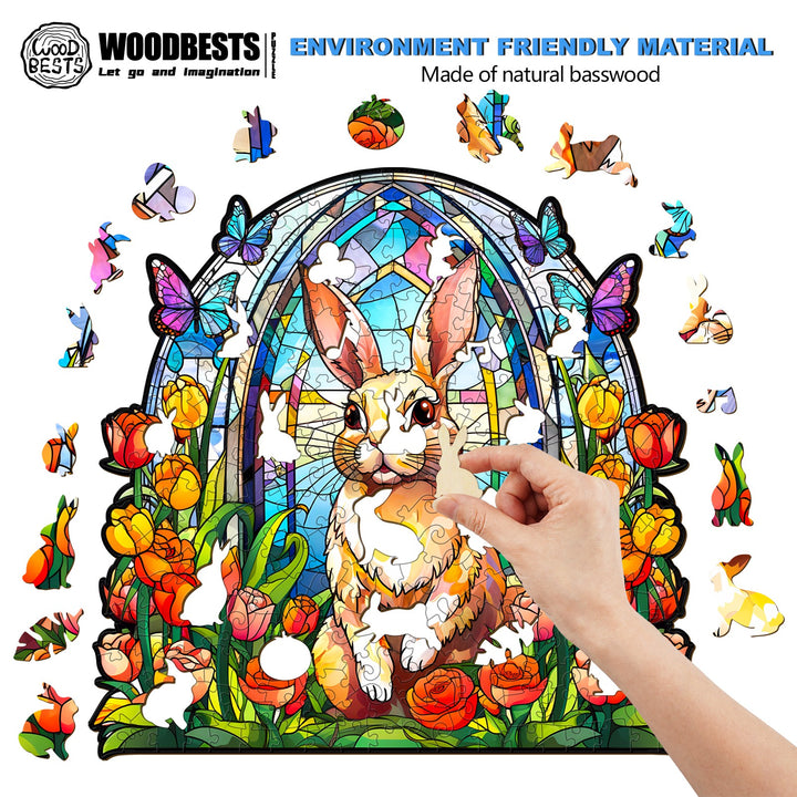 Stained Glass Rabbit Wooden Jigsaw Puzzle-Woodbests