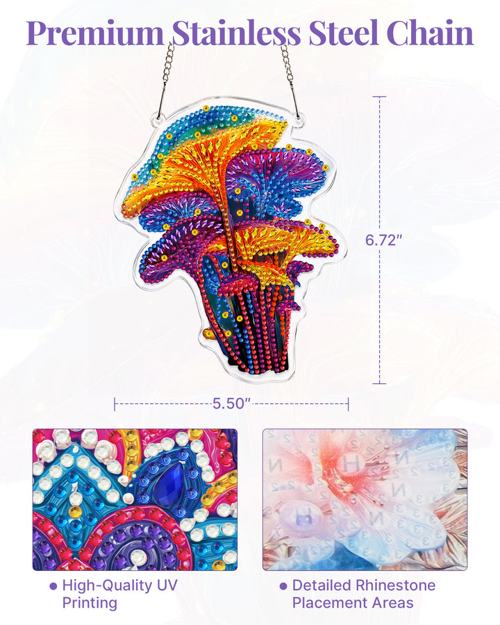 5D DIY Diamond Painting Suncatcher Kit - Fantasy Rainbow Mushrooms