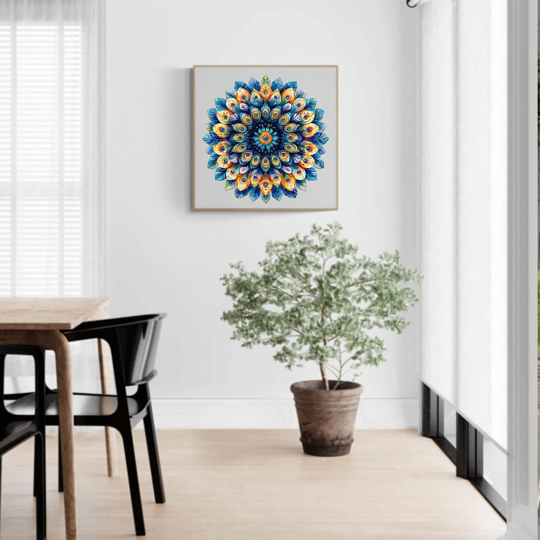 Peacock Feather Mandala Wooden Jigsaw Puzzle