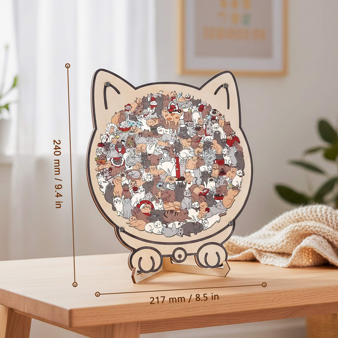 Morandi-Colored Cozy Cat Shaped Wooden Jigsaw Puzzle