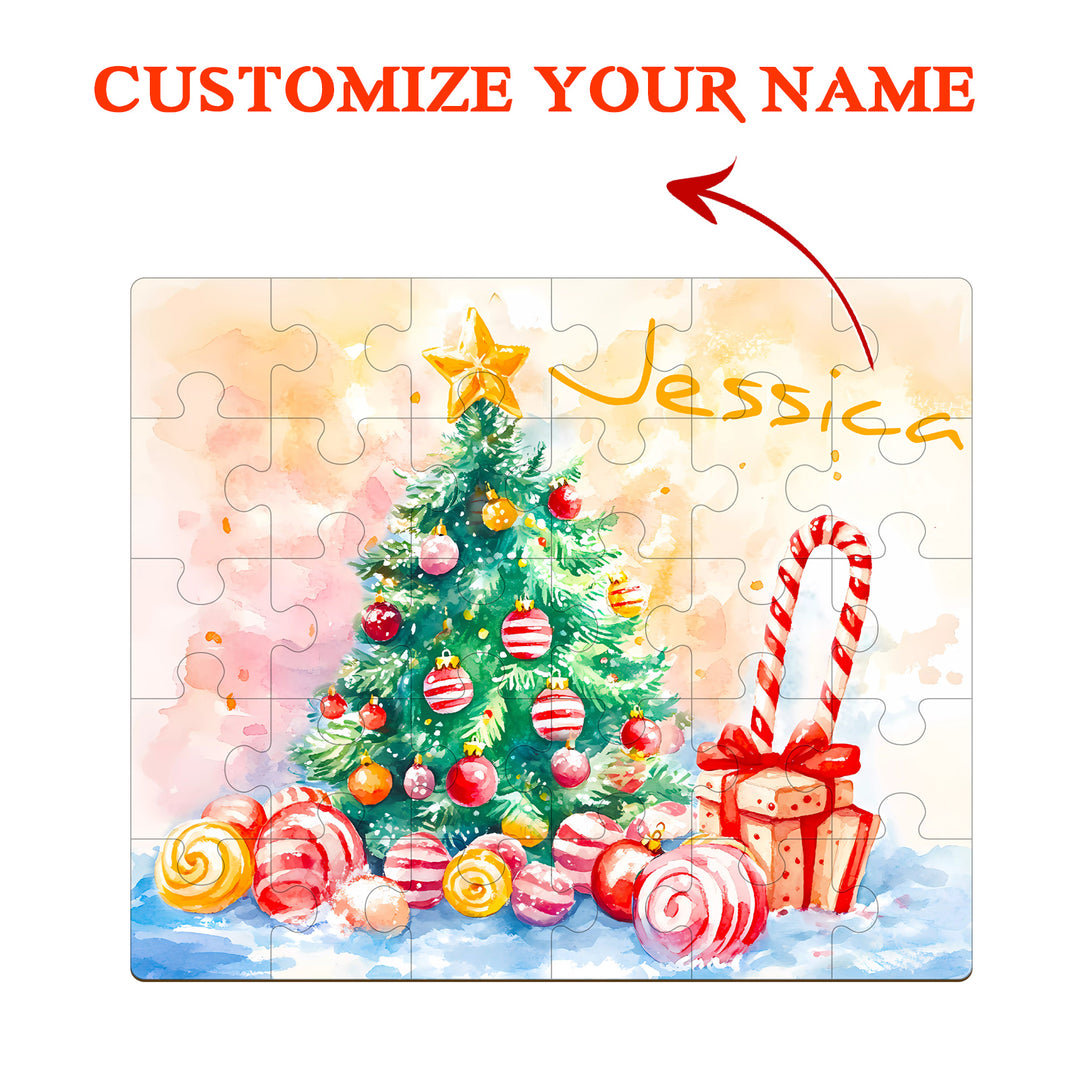 Happy Christmas - Children's Name Custom Wooden Jigsaw Puzzle