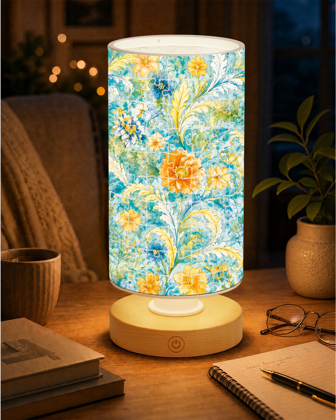 DIY Dimmable Acrylic Puzzle Lamp -Azure Floral Rhapsody
