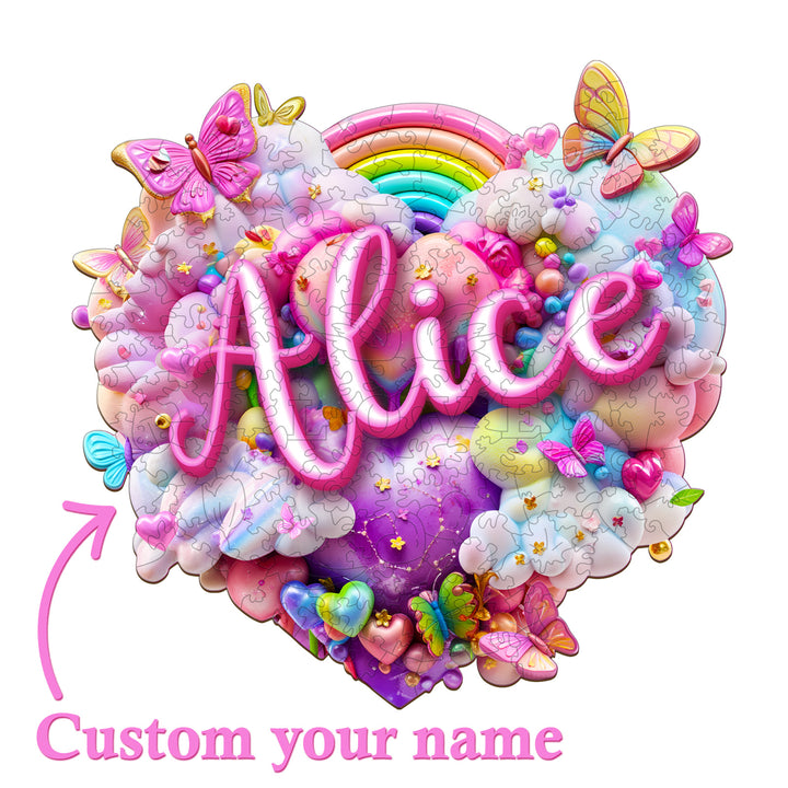 Rainbow Cloud Custom Name Wooden Jigsaw Puzzle