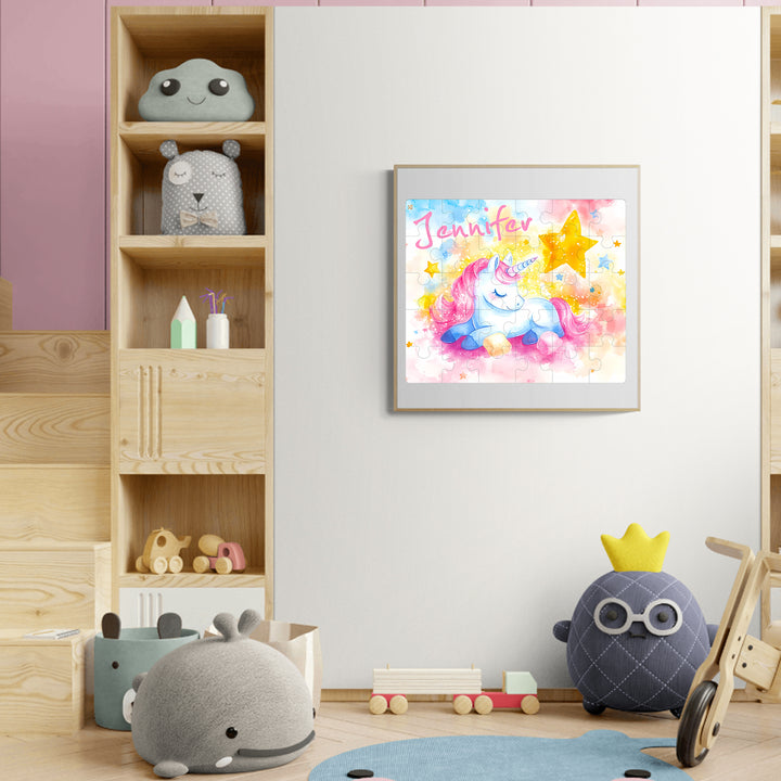 Sleeping Unicorn - Children's Name Custom Wooden Jigsaw Puzzle