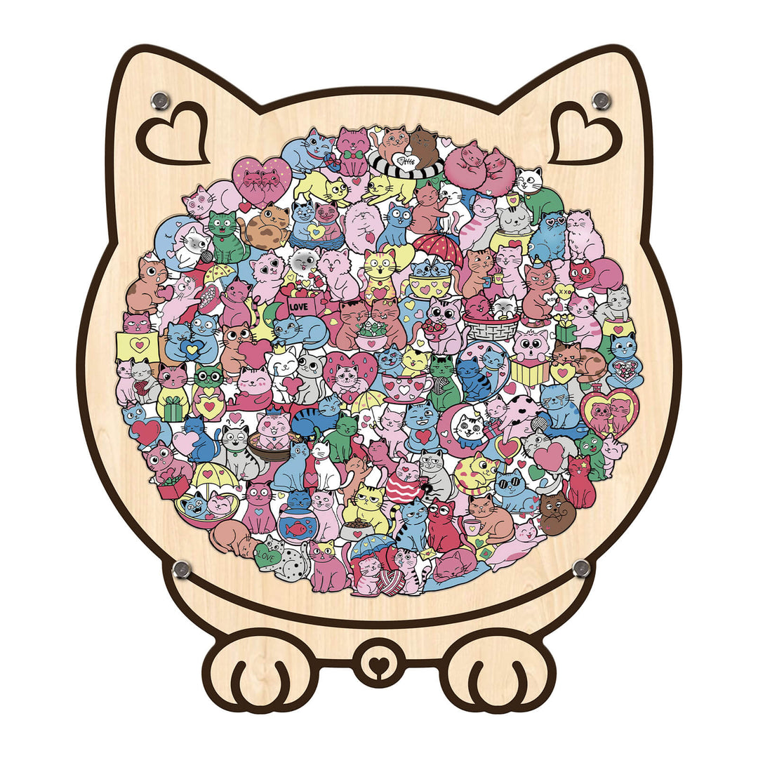 Cute Lover Cat Shaped Wooden Jigsaw Puzzle