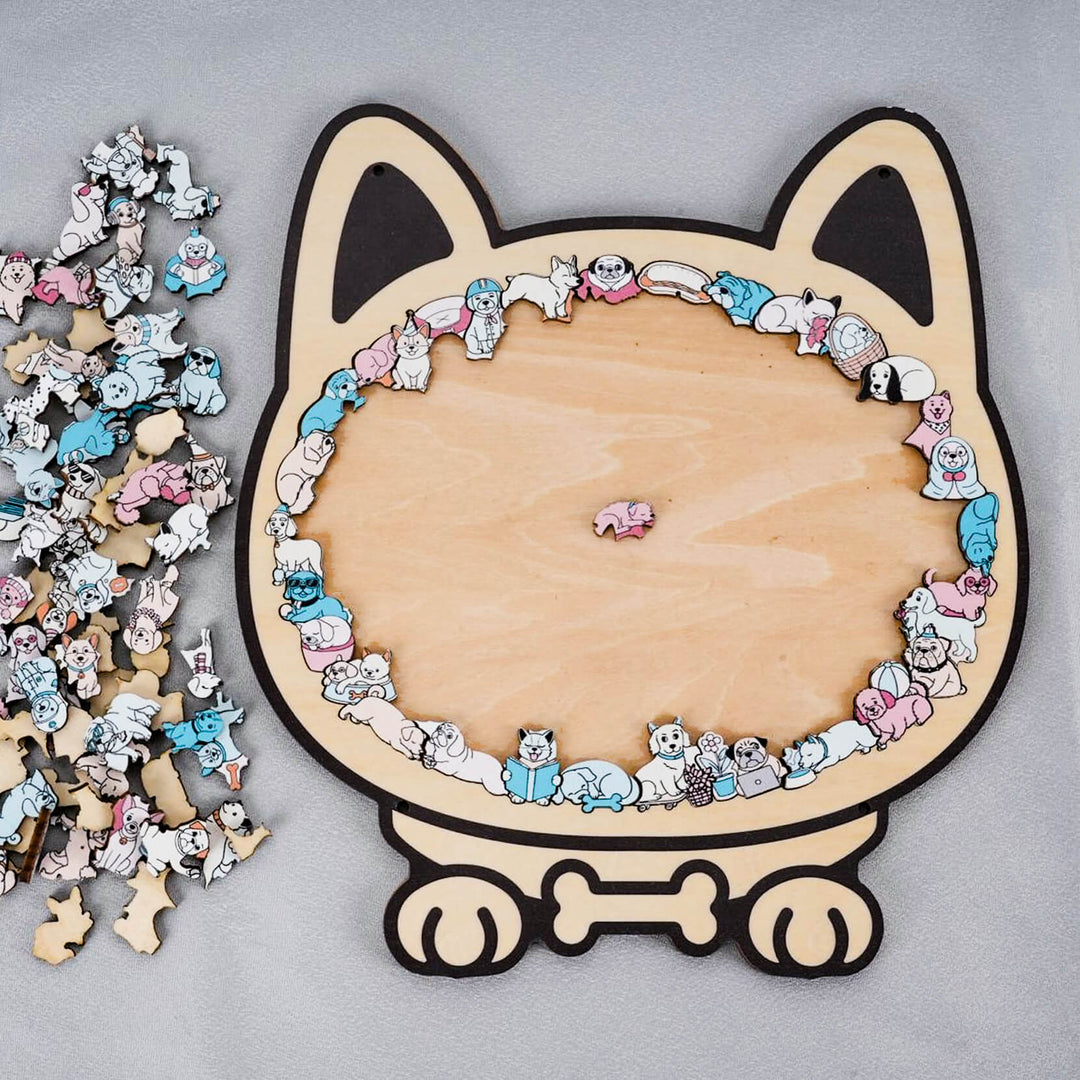 Morandi-Colored Cute Dog Shaped Wooden Jigsaw Puzzle